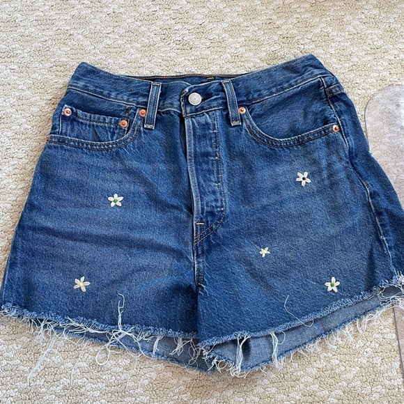 Pants - Levi’s Blue Denim Women's Shorts with Floral Embroidery